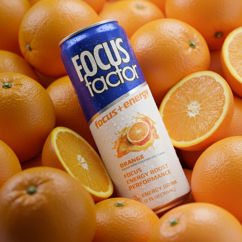 FOCUS FACTOR Focus + Energy Drinks - Zero Sugar - Pack of 12 - 120mg Caffeine - Nootropics & B-Vitamins - Original, Berry or Orange Flavor - for Focus, Energy, Productivity & Performance