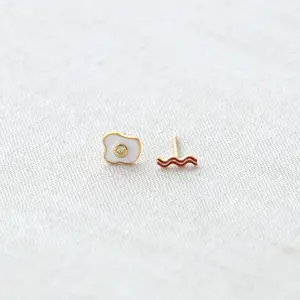 Bacon and Egg Enamel Stud Earrings