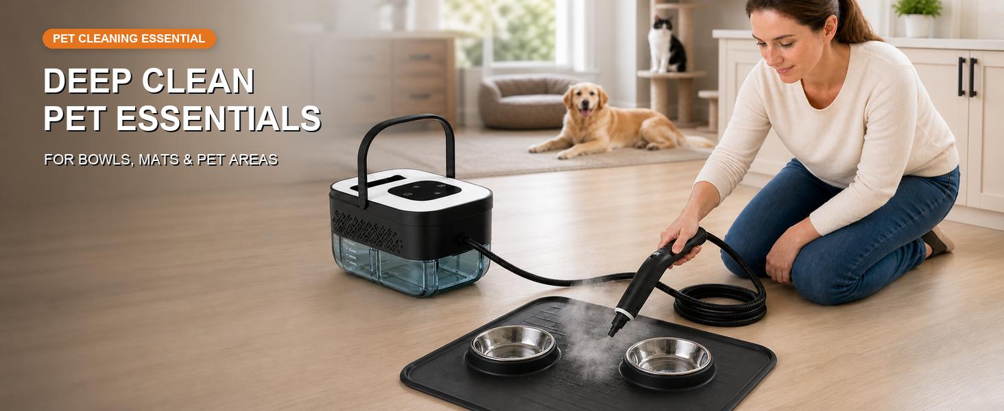 ECORUI Portable Steam Cleaner for Pet Homes, 221°F High-Temperature Handheld Steamer with 15-Second Heat-Up, 6 Steam Levels, 18 Attachments for Litter Boxes, Floors, Crates, Feeding Areas & More ECORUI Portable Steam Cleaner for Pet Homes, 221°F High-Temperature Handheld Steamer with 15-Second Heat-Up, 6 Steam Levels, 18 Attachments for Litter Boxes, Floors, Crates, Feeding Areas & More