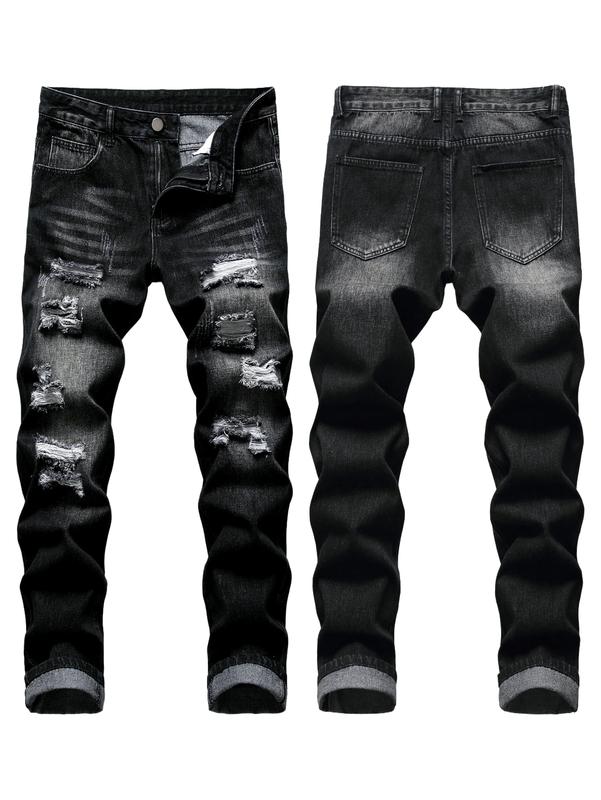 Men's ripped jeans, distressed ripped slim straight jeans compression  pants  ripped  jeans jeans  n  s high street jean fashion boy summer gomez  western  wear  outlet