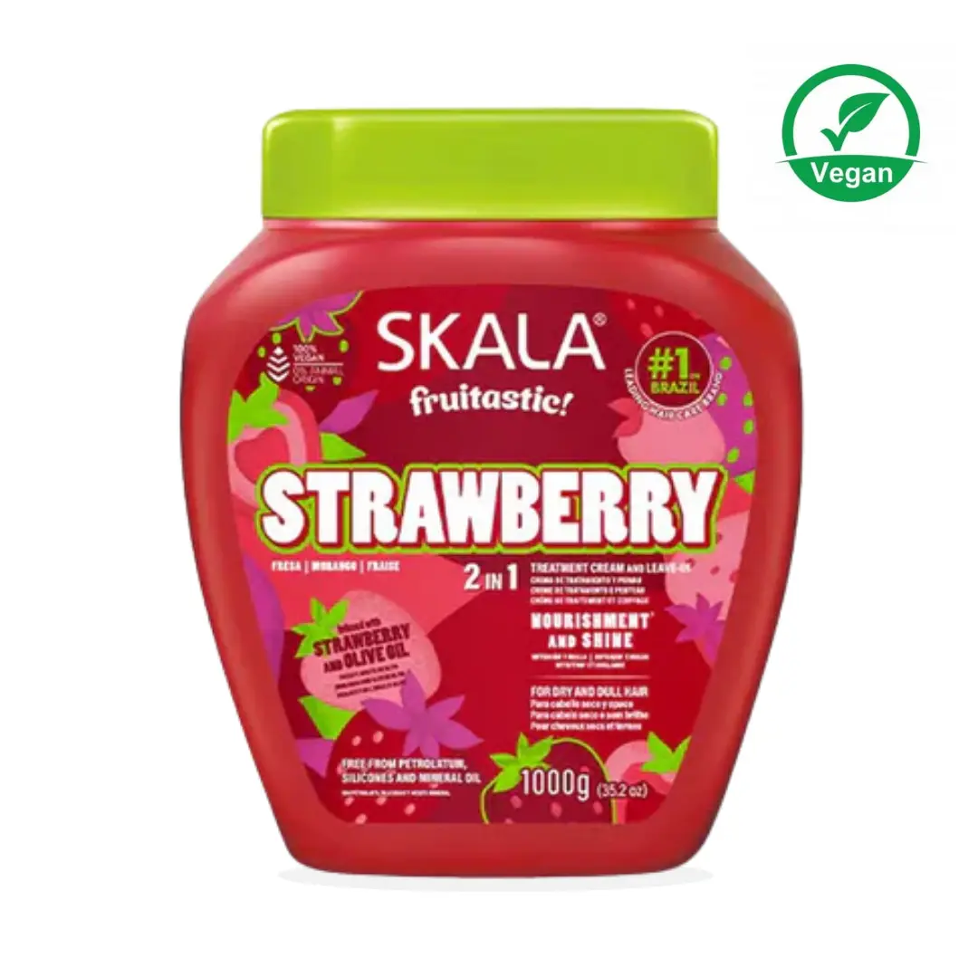 Skala Frutástica Morango Strawberry Curly Coily Hair Hydrating & Shine Olive Oil Vitamin Conditioner Cream Mask Leave-In Co-Wash Pre-Poo Vegan Haircare Treatment Nourishing Moisture Restore 35oz