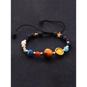 Planet Charm Beaded Bracelet, Colorblock Stone Beaded Bracelet for Women & Men, Fashion Jewelry for Party, Daily Clothing Decor, Trendy Exquisite Jewelry for Gift, Bead Bracelets, Stackable Bracelets, Solstice Gemstone Bracelet