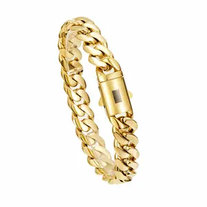 JJ Luxe Studio 14K Gold Plated Miami Cuban Link Bracelet - Thickened & Chunky 7.5/8.5 inch - Hypoallergenic Material, Waterproof Tarnish Free Hip-Hop Streetwear Jewelry for Men Women - Holiday Gift,Graduation Gift for Him/Her,Father's Day