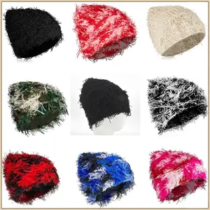 Distressed Balaclava Knitted Beanie - Fuzzy Winter Outdoor Warm Cap for Men & Women, Thick Unisex Beanie Hat, Perfect Couple Gift Idea