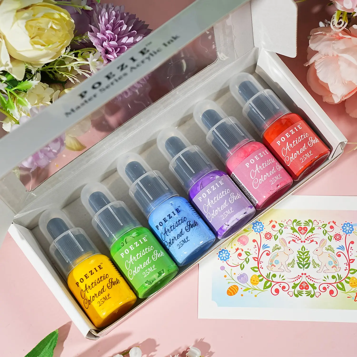 Easter DIY 6 Colors Acrylic Ink, Durable Permanent Ink with Dropper for Art Creation Airbrush Scrapbooking Supplies
