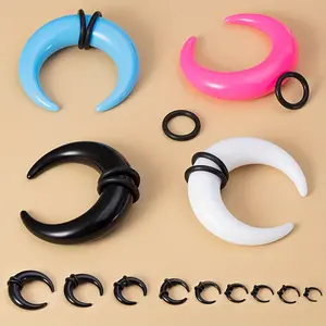 Bull Horn Ear Stretching Kit, Multi-Size Acrylic Tapers in Black, White, Blue & Pink, Durable Piercing Jewelry for Ear Stretching & Edgy Styling