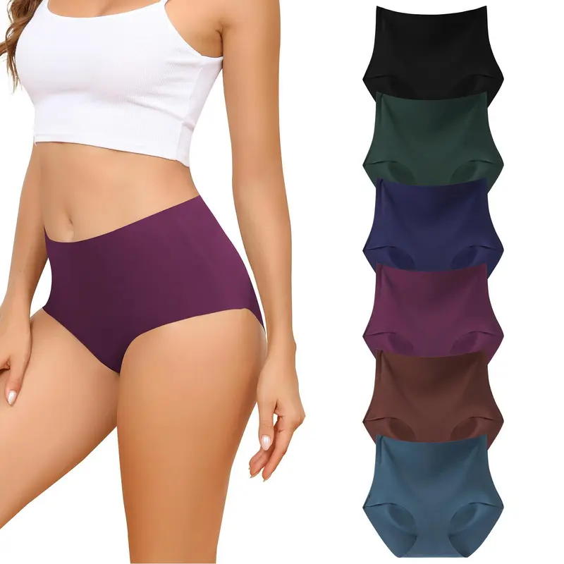 LEVAO Women's Basic High Waisted Panties - 6 Pack Breathable Seamless Knickers, High Elasticity Full Coverage Stretchy Invisible Briefs, Silky-Soft Second-Skin Lady Underwear, Foldable, Double-Layer Crotch, Healthy, Elegant, 3D Butt Cheeky Design, S-XXL