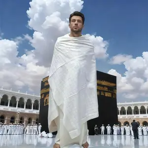 Men'S Ihram Towel, Loose Fit, Non-Stretch Fabric, 110x210cm, 1000g, Perfect for Pilgrimage and Religious Ceremonies, Religious Attire | Tassel Detailing | Nonstretch Fabric