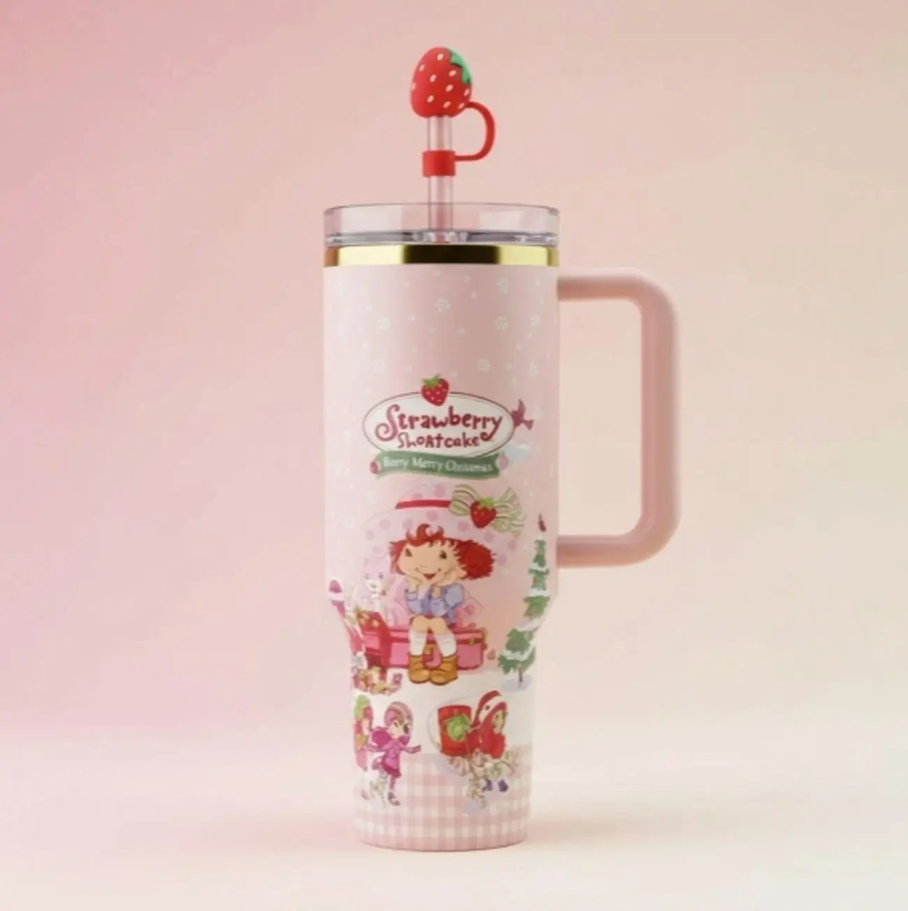 Strawberry Shortcake Theme 40oz Tumbler With Handle And Lid