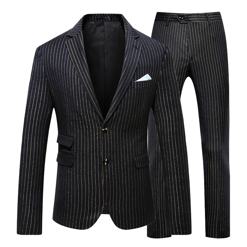 Men's evening gown 2025 European And American Gold Strip Dress Two piece Men's Wedding Coat
