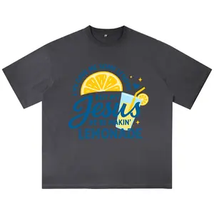 Holafish Unisex JesusLemonade Graphic Tee, Vintage Dirty Wash Oversized Heavy Cotton Relaxed Fit T-Shirt summervibes