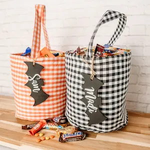 Personalized Halloween Trick or Treat Bags with Bat Tags - Custom Halloween Candy Bags