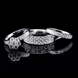 Trio Wedding Set Moissanite His and Hers 3 Piece Ring Set 3.00 Carat VVS D Color