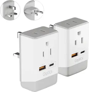 European Travel Adapter Combo | Type C & Type G - USB-A & USB-C Ports + 2 USA Outlet (AP-9C-7-PK)