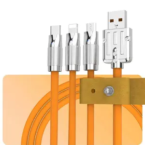 120W 6A 3 in 1 zinc alloy 1.2M fast charging cable with built in smart chip and led light