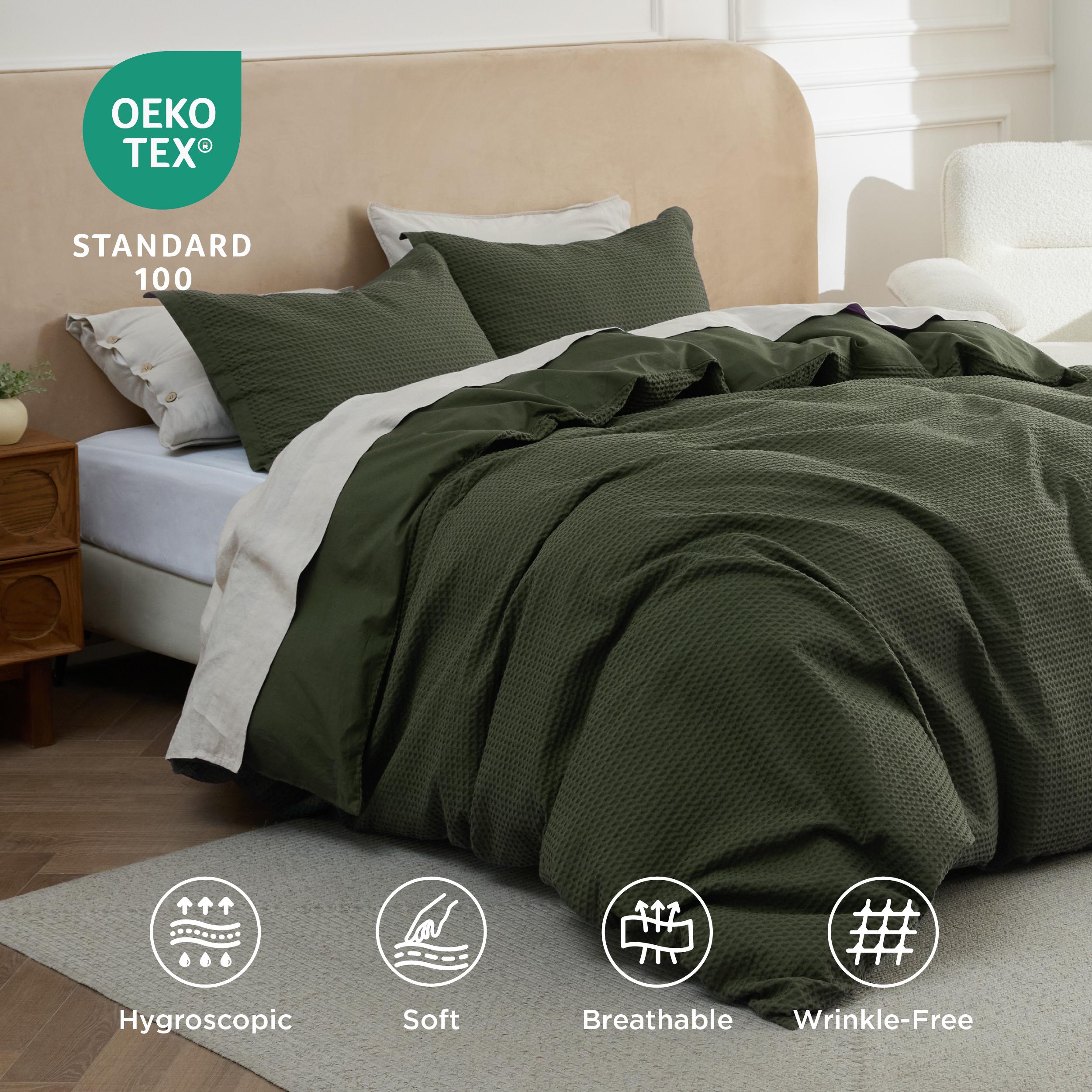 Bedsure Cotton Duvet Cover Set,Moody Color, 100% Cotton Waffle Weave Duvet Cover, Pure Woven Breathable Bedding Set for All Season, 3 Pieces