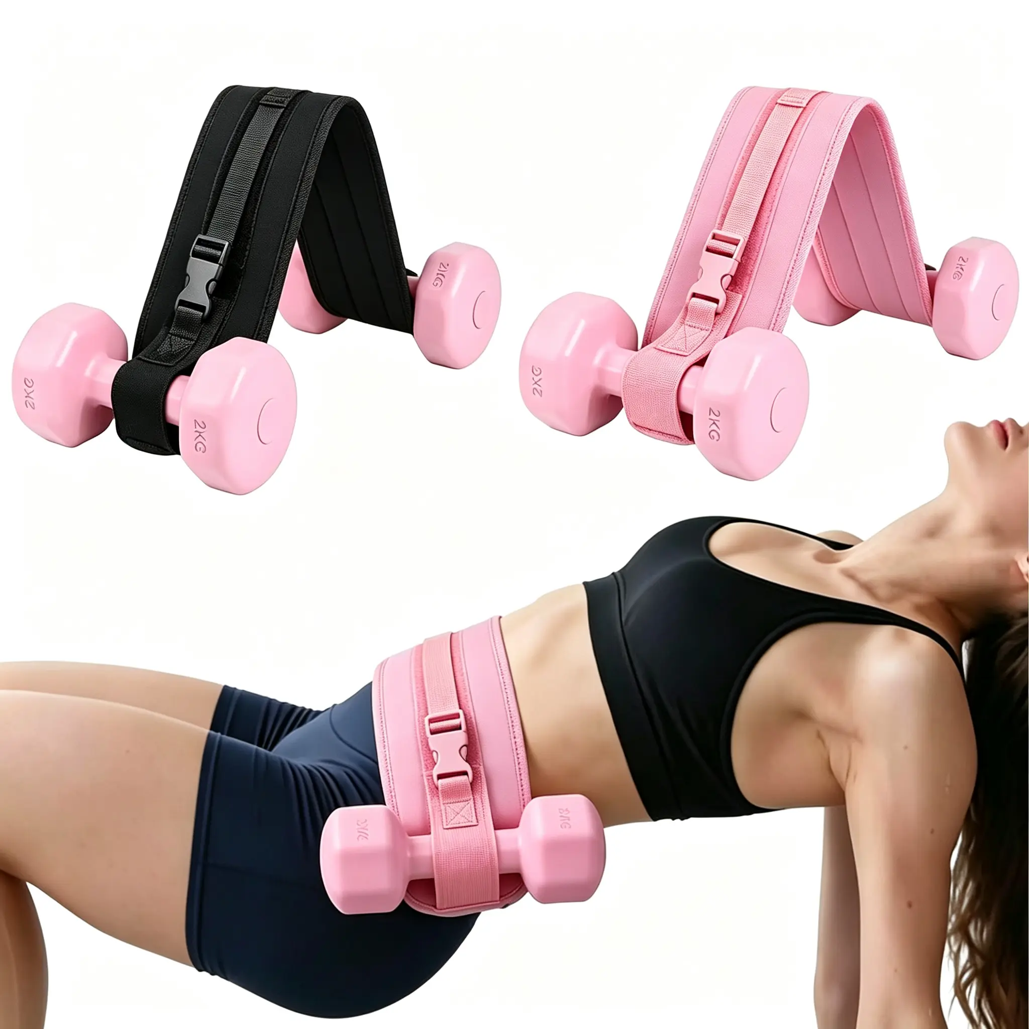 Fitness Hip Thrust Belt - Dual-Strap Adjustable Glute Builder for Dumbbells, Plates, Kettlebells (200 lbs Max Support) - Comfortable Fit Padded Gym Accessories for Weight Lifting, Glute Training at Home, Unisex