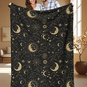 Moon & Star Print Blanket, Soft Comfortable Throw Blanket, Air Conditioned Room Blanket for Home Office Dormitory Camping Travel, Stylish Blanket