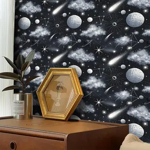 Sci-Fi Dreamy Space Theme Peel and Stick Decorative Wallpaper - Removable Self-Adhesive | Home Decor for Living Room, Bedroom Wall Renovation & Dorm/Rental Apartment Makeover
