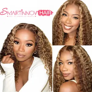 Brown Coffee Glueless Traceless Wearable Wig|150%Density Highlighted Water Wave Golden Human Hair| 13x6HD Lace Net| Party Essential Silky Curly Hair