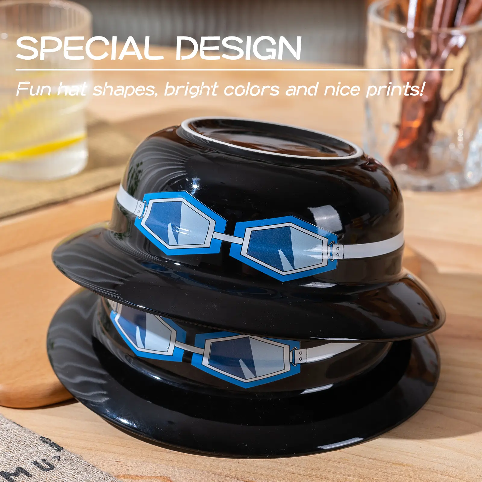 2-piece Luffy Ace Sabo One Piece Ceramic Straw Hat Bowl Set, Thick Ceramic, 7.5-inch Diameter, Comes with 2-piece Bowls 2-piece Spoons and 2-piece Chopsticks, Cutlery, Tableware