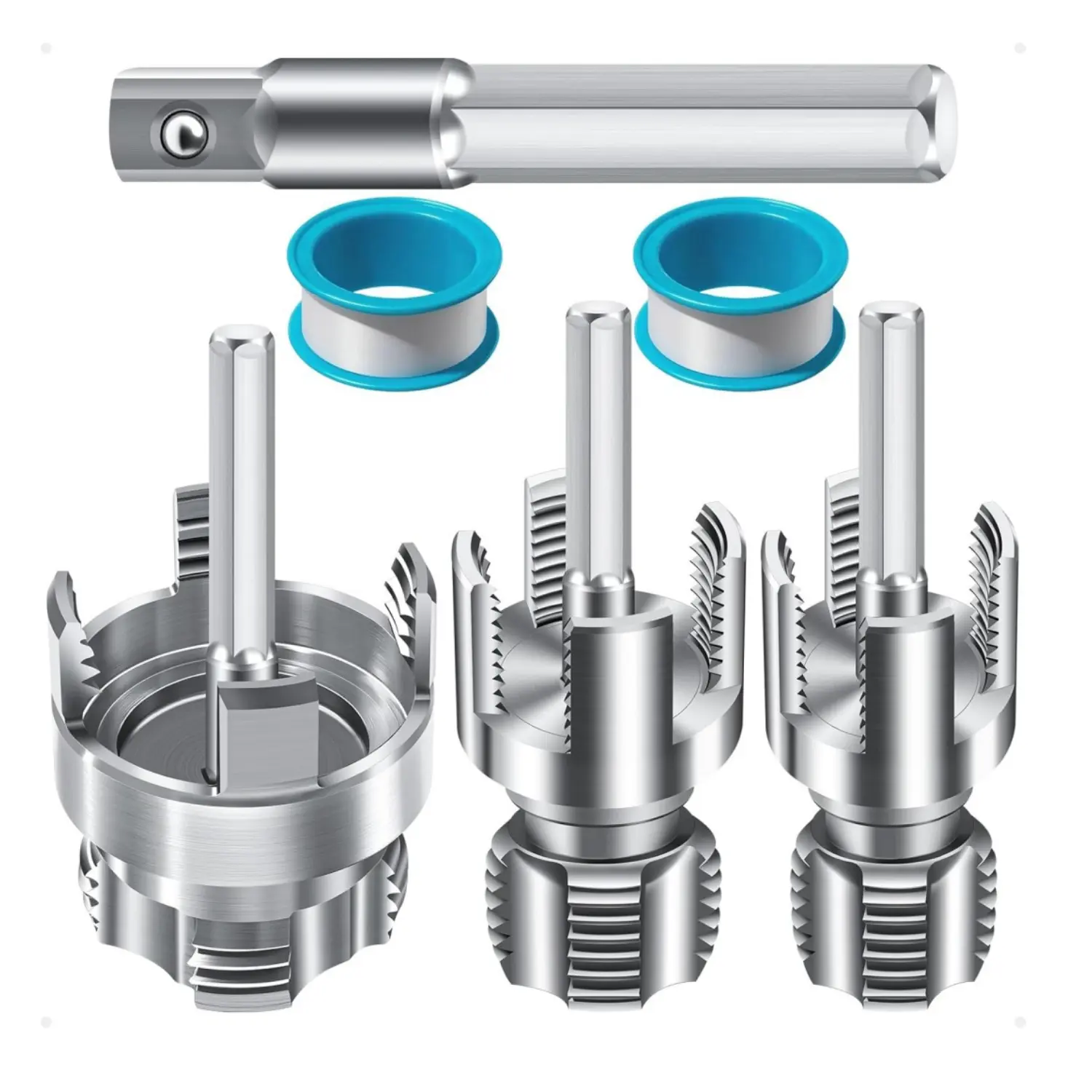 3 Pcs Dual-Function Threading Hand Tool Set - Durable Alloy Steel Internal & External Pipe Threads Repair Kit, 1/2"-3/4"-1" Inches PVC Drill-Compatible Compact DIY Tools for Plumbing Home Improvement All Seasons, Rethreading Repair Toolkit