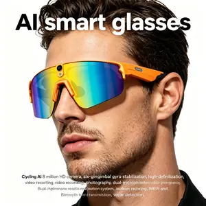 AI Smart Cycling Glasses with 8mp Hd Camera Six-jewel Gyroscope Image Stabilization Dual Microphone Noise Reduction Ip66 Waterproof And Sweatproof 90% Uv Protection Long-lasting Magnetic Charging Outdoor Cycling Sports Smart Glasses