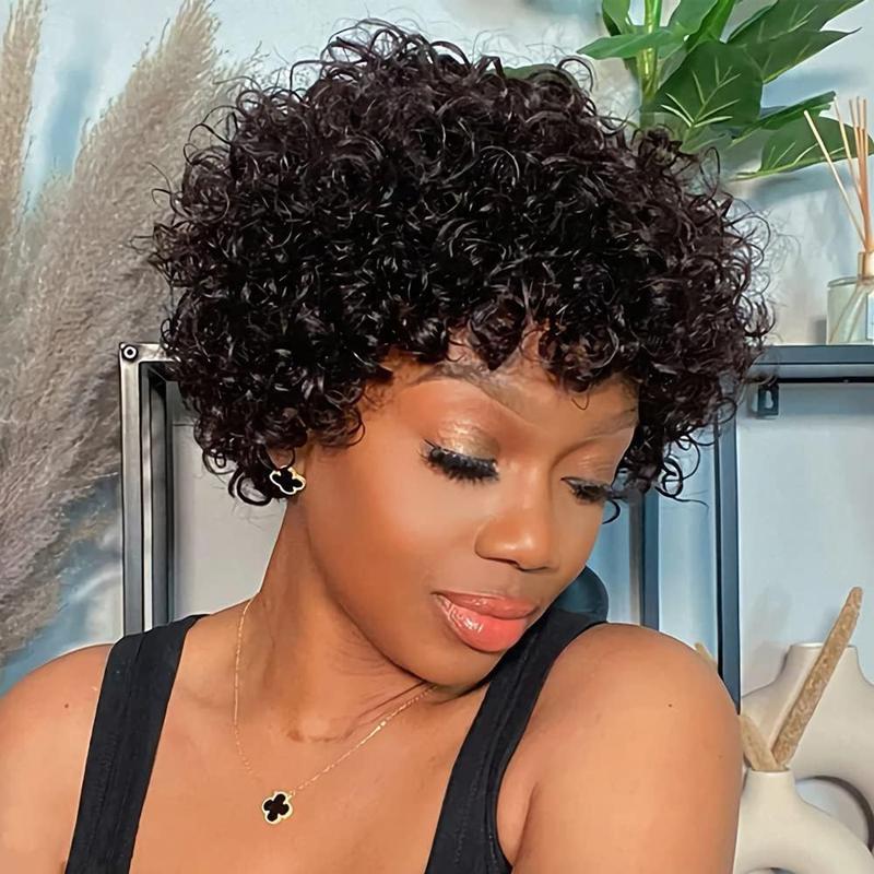026 Pixie Cut Wig for Black Women Short Bomb Curly Wigs Brazilian Virgin Human Hair Short Curly Pixie Wigs Pixie Cut Layered Wig Natural Black Short Wigs for Black Women#TikTokShopHolidayHaul