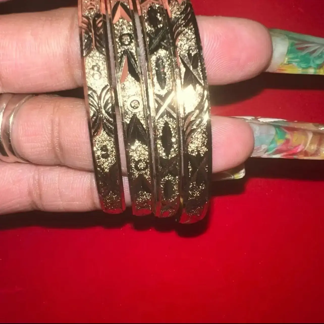 Gold Bangle Bracelet for Women Engraved Pattern Fashion Jewelry Single Bracelet Vintage Style Gift for Her copper