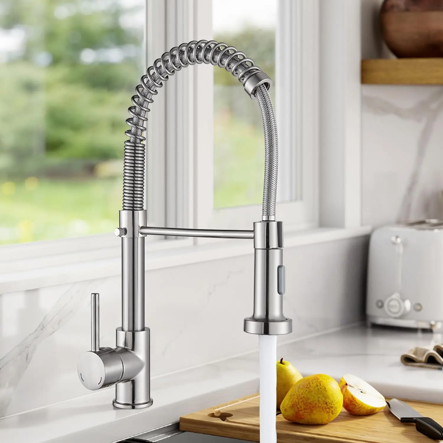 Kitchen Faucet with Pull Down Sprayer Industrial 1 Handle 1 Hole  Faucet for Farmhouse Camper Laundry Utility Rv Wet Bar Sinks, Stainless Steel Brushed Nickel