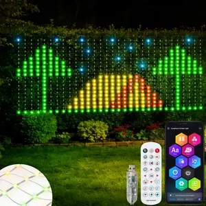 RGBIC Smart LED Net Lights Outdoor 600 LEDs (3.7×9.5ft), App + Remote Control, DIY Patterns, Music Sync, IP65 Waterproof Mesh Lights for Bush Patio Decor — echosari