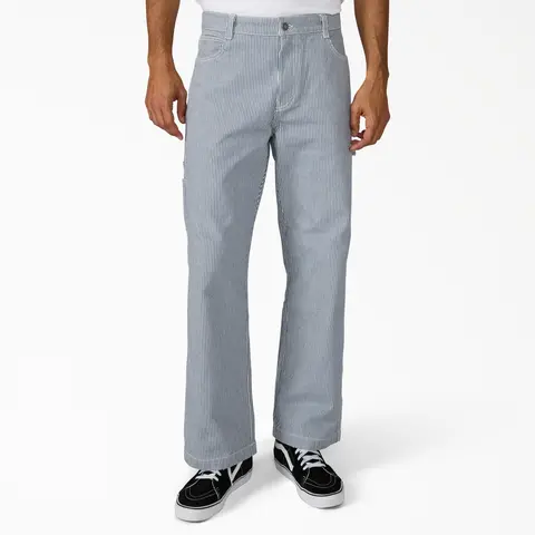 Dickies Hickory Loose Straight Carpenter Pants, 100% Cotton Loose Fit, Workwear Style
