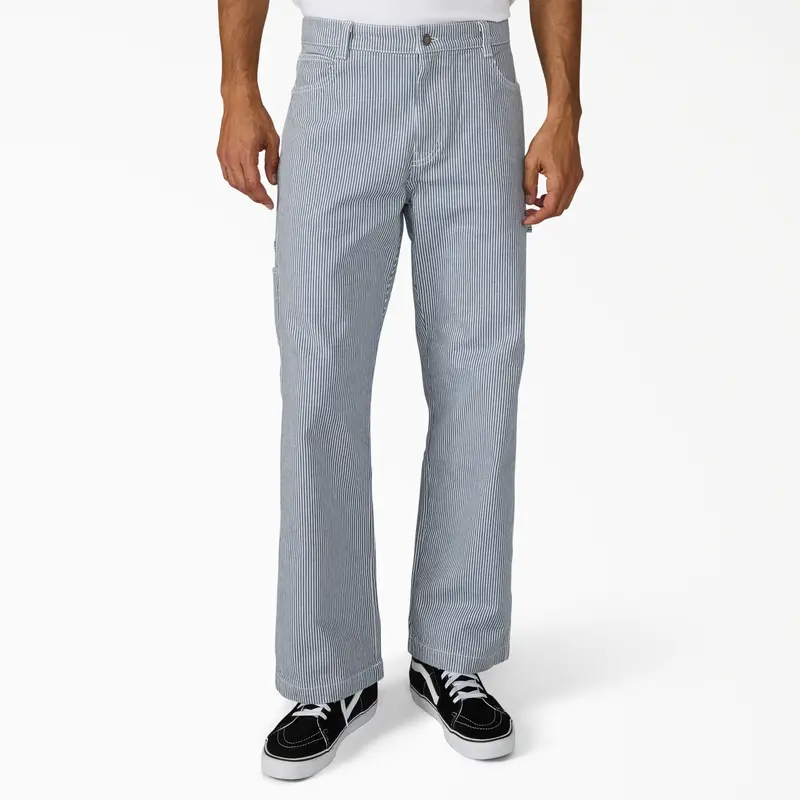 Dickies Hickory Loose Straight Carpenter Pants, 100% Cotton Loose Fit, Workwear Style