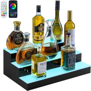 VEVOR LED Lighted Liquor Bottle Display, 2 Tiers 60 Inch Commercial Illuminated Home Bar Shelf, 2 Steps Whiskey Rack Stand, Acrylic Drink Shelves with RF Remote App Control, and Multicolor LightVEVOR Super Brand Day