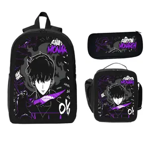 Shadow Monarch Anime Merchandise Dark-Style 3-Piece Set Backpack & Stationery for Students Ideal for Everyday Use