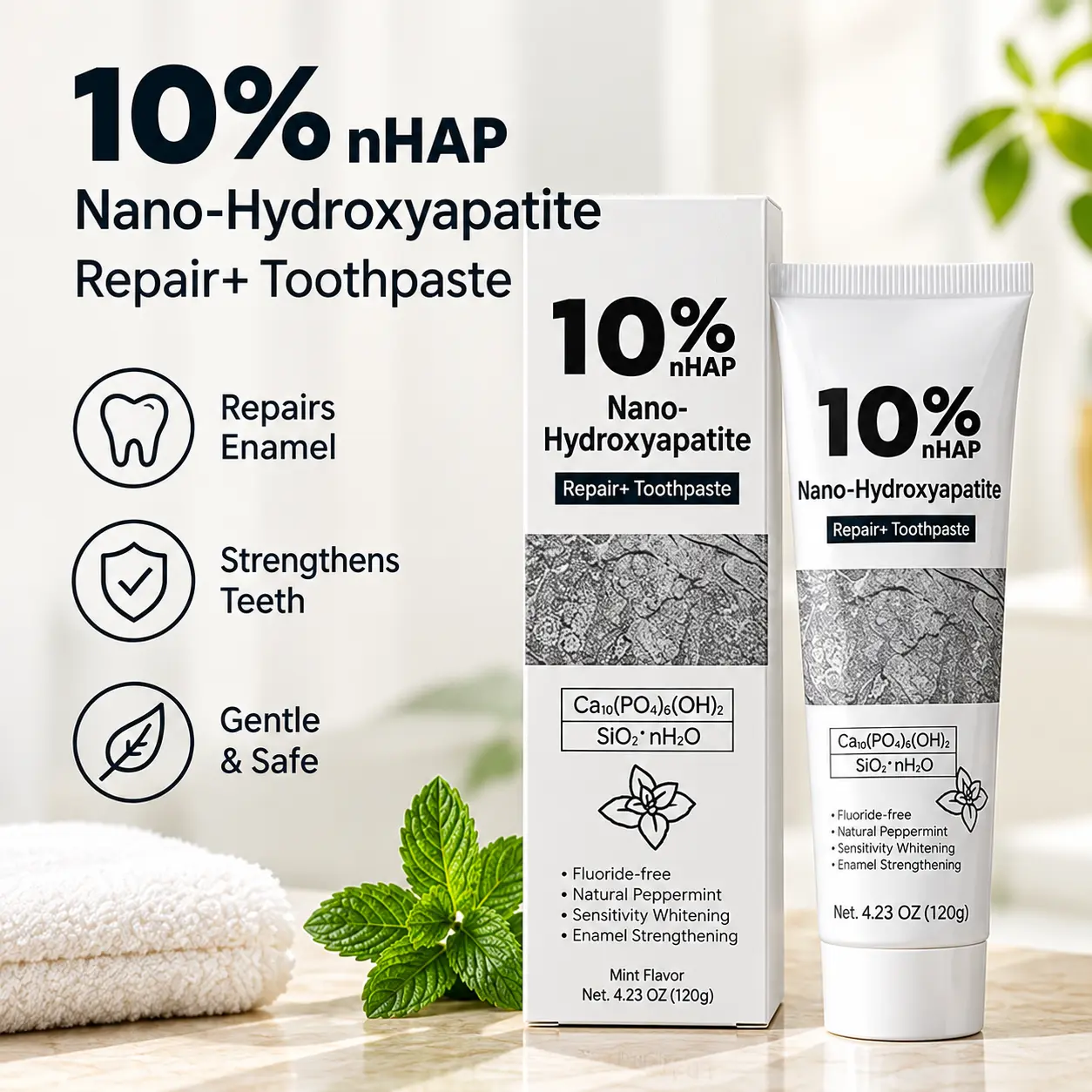 Hydroxyapatite Toothpaste, 2026 New Upgraded Formula 10% Nano Hydroxyapatite Toothpaste for Enamel Protection, Fluoride-Free Toothpastes with Gentle on Sensitive Teeth