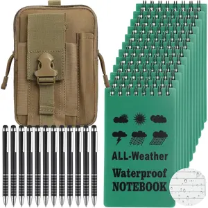 25 count  Notebook and Pen Kit: 12 Weather Notebook 3x5in Top Spiral, 12 Weatherproof Pen, 1 Multifunctional  Pack for Outdoor Activities Recording