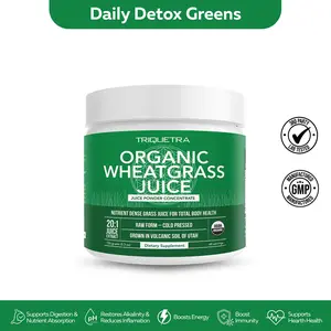Organic Wheatgrass Juice Powder or Healthier Diet - Raw Form | Cold Pressed | Nutrient Rich Superfood Fitness Supplement Vitamin Edible Dietary Healthcare Optimum