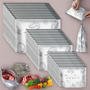 30Pcs Reusable Aluminum Foil Sealable Storage Bags, 2025 New Vacuum Zipper Pouches for Food with Label and Zip Lock, Aluminum Foil Bags for Food, Vegetable Fruit Meat (10*S+10*M+10*L) meal prep containers