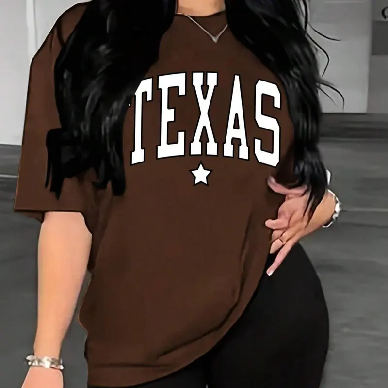 Women's Letter Print Round Neck Soft Jersey Tee, Casual Half Sleeve Crew Neck T-shirt for Daily Wear Graphic Tees, Fashion Summer Clothes, Ladies Clothing for All Seasons, 90s Clothes 90s Minimalism, Summer Tops, Streetwear, Womenswear Fit
