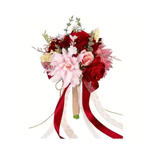 Wedding Bouquets for Bride, Bridesmaid Bridal Flower Bouquet, White Champagne Artificial Roses Flowers Wedding Decoration