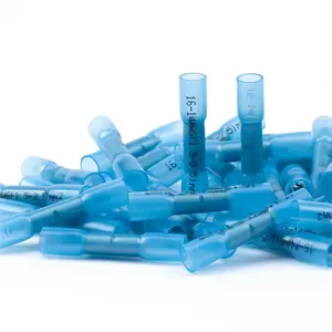 Heat Shrink Butt Connectors 16-14 AWG, 100 Pcs Waterproof Electrical Crimp Splice Terminal for Auto Repair, Insulated Marine Grade Connector for 16,14 Gauge Wire, Wiring Crimps Terminals, Blue