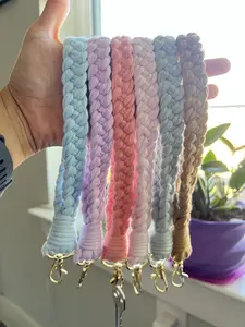 Boho Braided Wristlet, Macrame Wristlet, Wristlet Keychain, Fabric Keychain