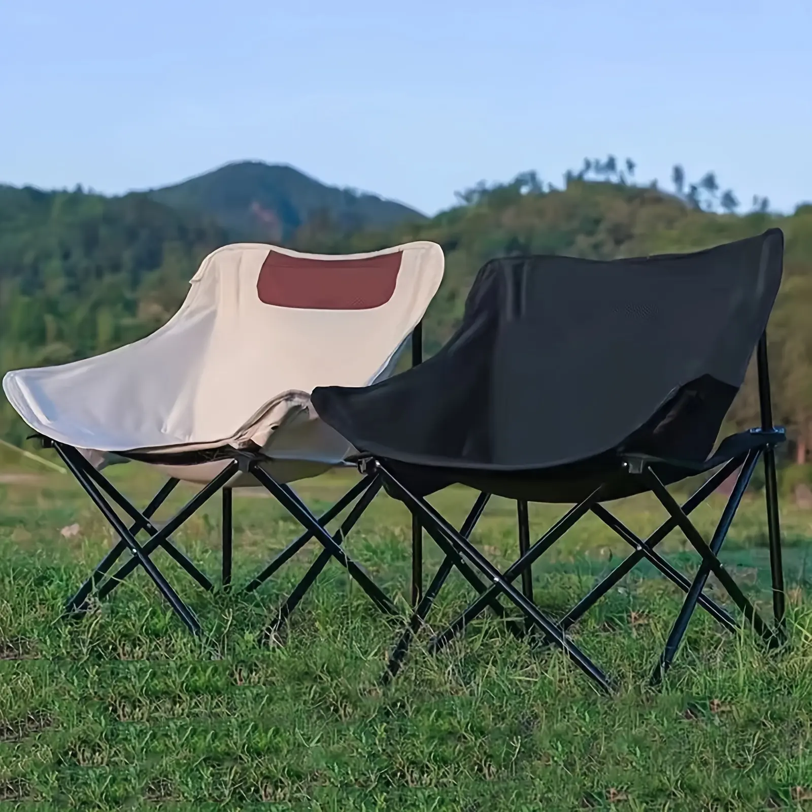 2 Pack Folding Moon Chairs with Heavy-Duty Metal Frame, Lightweight Portable Picnic Chairs for Outdoor Camping, Outdoor Seating, Portable Travel Chair, Folding Chairs