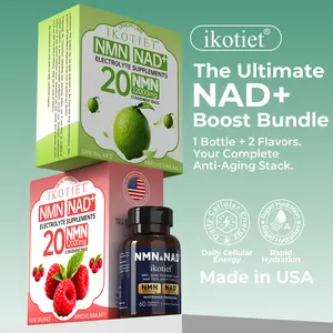 IKOTIET 2-in-1 Combo Pack: Vegetarian Capsules & NAD+ Nutritional Drink Mix. An innovative formula featuring NMN, NAD+, Nicotinamide Riboside , multivitamins, and electrolytes—designed to boost energy, enhance cognitive function, and support DNA repair.