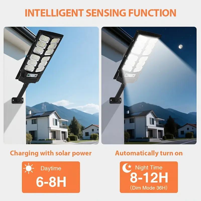 Professional 2-Pack Solar Street Light 13000LM LED Dusk to Dawn Motion Sensor IP65 Waterproof Outdoor Floodlight with Remote Control for Parking Lots Courtyards