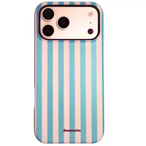 Ammonite Cozy Ocean Breeze Striped Case for iPhone 17 Pro Max Aesthetic Blue & White Nautical Stripes Minimalist Coastal Cottage Style Premium Shockproof Protective Cover Trendy Relaxed Vibe