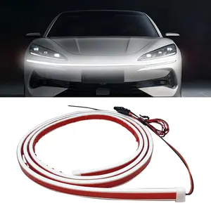 71 Inch Exterior Car LED Hood Light Strip, 12V Dynamic Scan Start Up Daytime Running Light Strip, Waterproof Car LED Strip Light Flexible DRL Hoodbeam Lights Strips Kit for Cars Trucks SUVs (White)