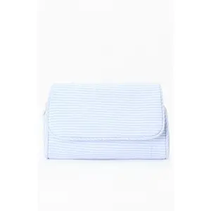 John Galt Women's Blue & White Striped Cosmetic Bag