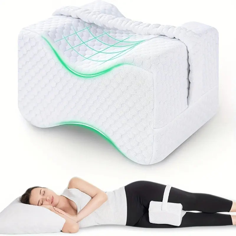 Leg Pillow | Ergonomic Side Sleeping Pillow | Memory Foam Knee Pillow with Side Sleep Strap | Leg & Knee Pillow with Removable and Washable Cover